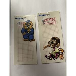 Vintage Wrights Police Dog Baseball Monkey Iron on On Patch Set Of 2 NOS Sewing